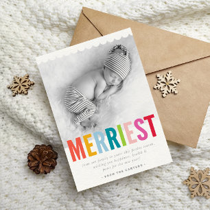 HOLIDAY FAMILY PHOTO merriest bold bright colourfu Card
