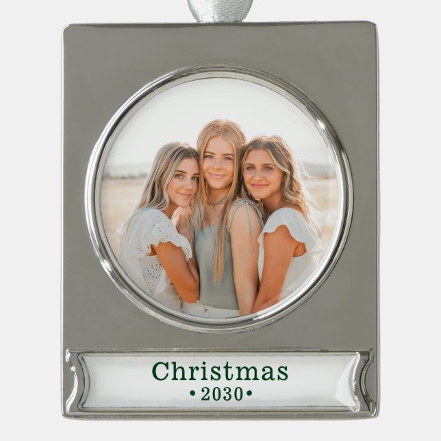 Holiday Family Photo Silver Plated Banner Ornament (Front)