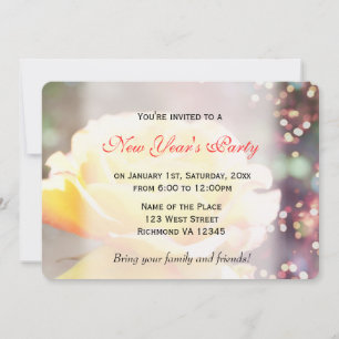 Holiday fancy yellow rose flower New Year's party Invitation