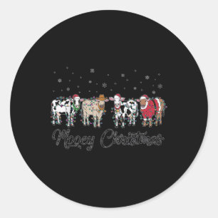 Holiday Farm Christmas Mooey Christmas Lights Cow Classic Round Sticker