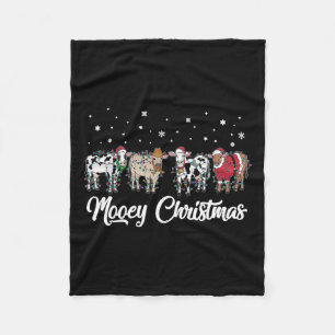 Holiday Farm Christmas Mooey Christmas Lights Cow  Fleece Blanket