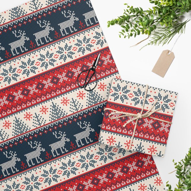 Holiday Faux Knit Pattern Christmas Personalised Wrapping Paper (Creator Uploaded)