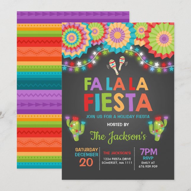 Holiday Fiesta Party Invitation Fa La La Fiesta (Front/Back)