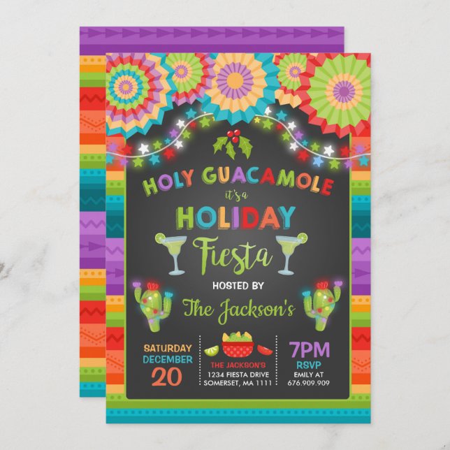 Holiday Fiesta Party Invite Holy Guacamole Party (Front/Back)