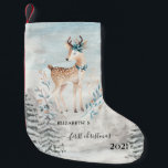 Holiday First Christmas Baby Reindeer Small Christmas Stocking<br><div class="desc">First Christmas with baby reindeer on the forest.</div>