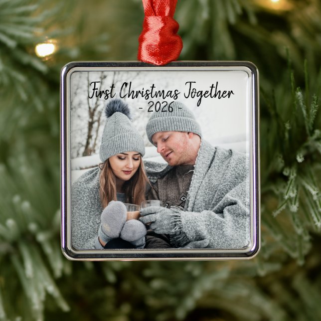 Holiday First Christmas Photo Seasonal Script Metal Tree Decoration (Tree)