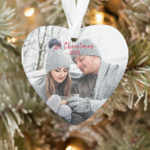Holiday First Christmas Photo Seasonal Script Ornament