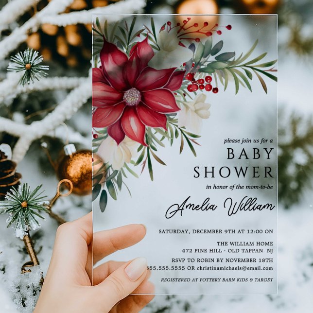 Holiday Floral Acrylic Baby Shower Acrylic Invitations (Creator Uploaded)