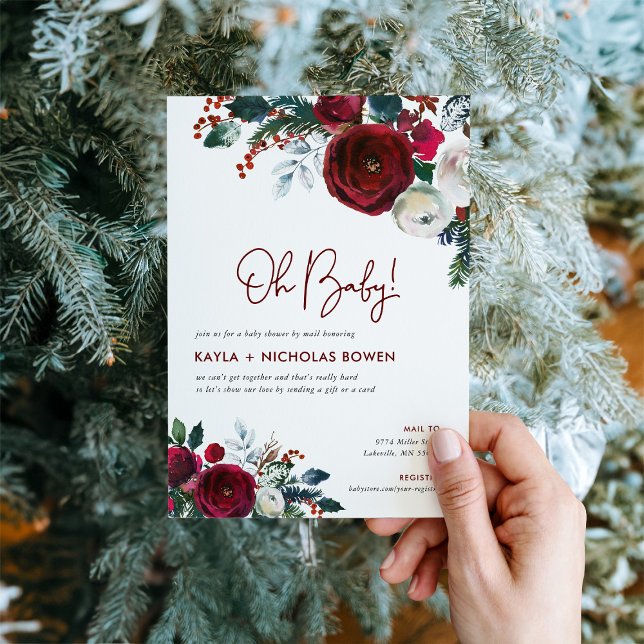 Holiday Floral Baby Shower by Mail Invitation (Creator Uploaded)