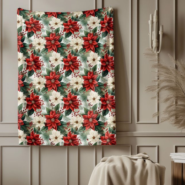 Holiday Floral Blanket Cosy Red Christmas Accent (Holiday Floral Blanket Cozy Red Christmas Accent)