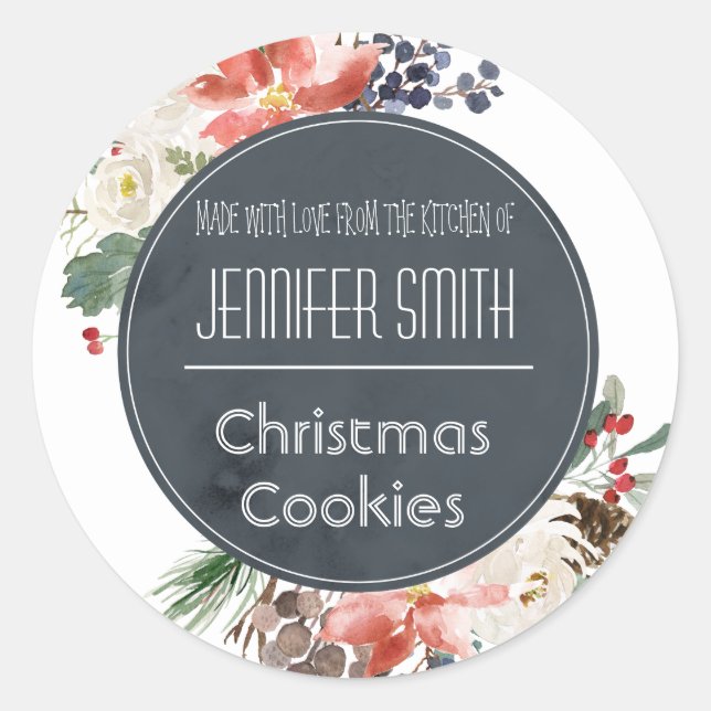 Holiday Floral Christmas Bakery Baked Cookie Classic Round Sticker (Front)