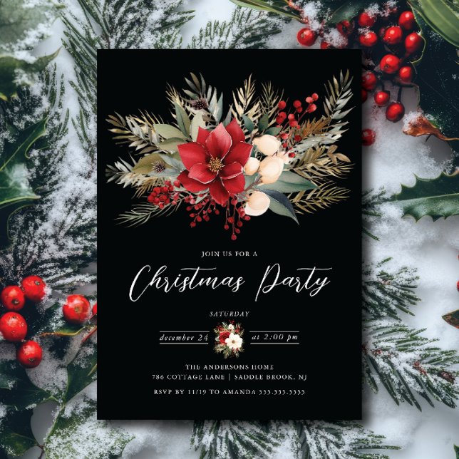 Holiday Floral Christmas Party Invitation (Creator Uploaded)