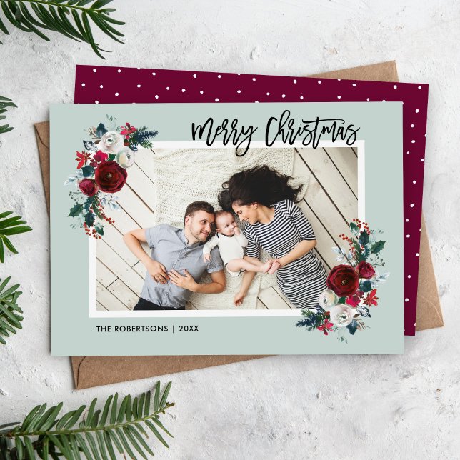 Holiday Floral Christmas Photo Card (Creator Uploaded)