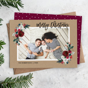 Holiday Floral Christmas Photo Card