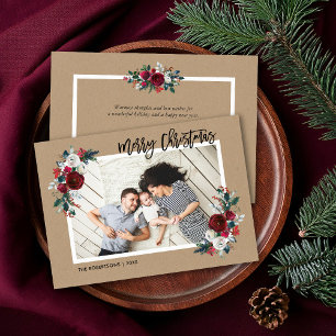 Holiday Floral Christmas Photo Greeting on Back Card