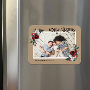 Holiday Floral Christmas Photo Magnet