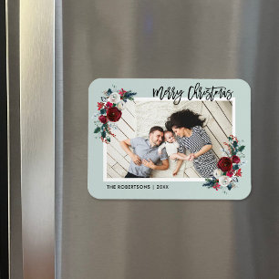 Holiday Floral Christmas Photo Magnet