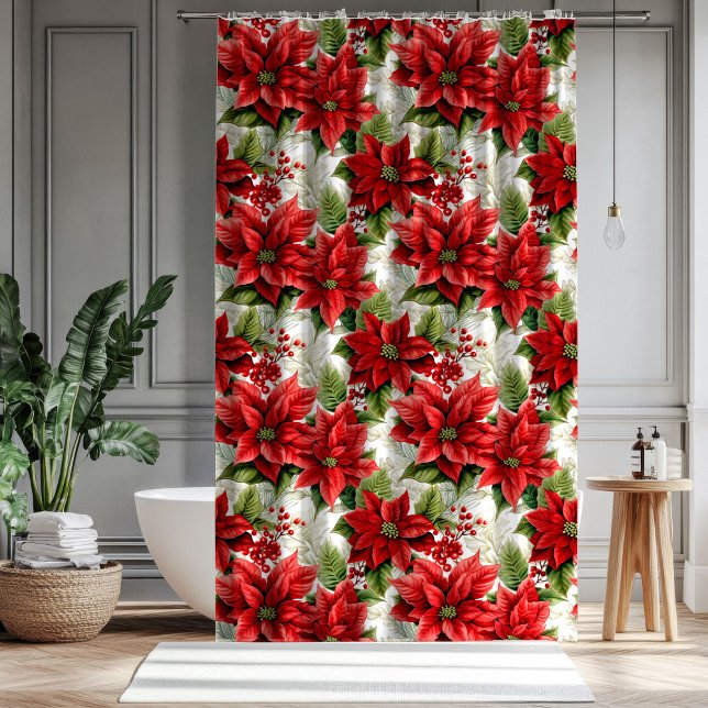 Holiday Floral Curtain Red Poinsettia Décor (Holiday Floral Curtain Red Poinsettia Décor)