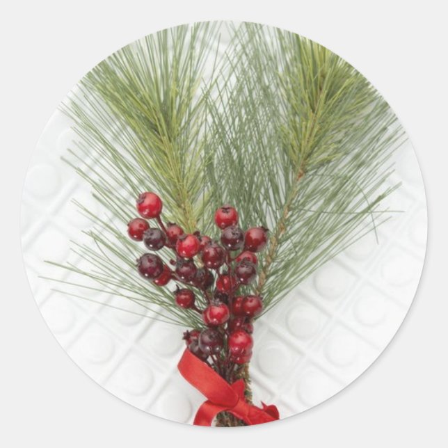 Holiday Floral Decoration Classic Round Sticker (Front)