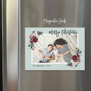 Holiday Floral Magnetic Christmas Photo Card