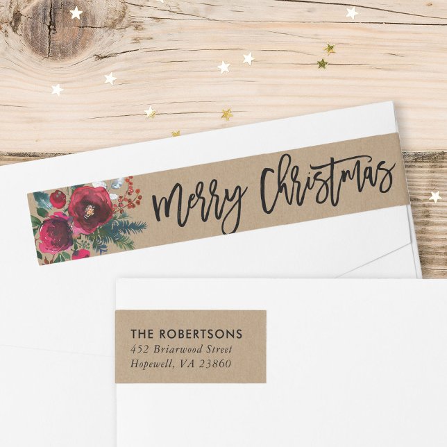 Holiday Floral Merry Christmas Wrap Around Label (Creator Uploaded)