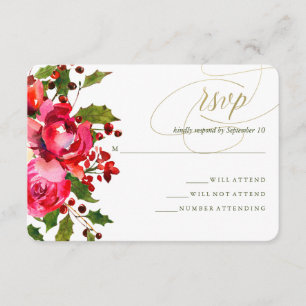 Holiday Floral Wedding RSVP Card