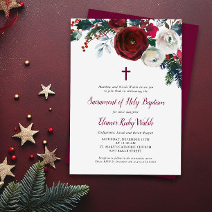 Holiday Floral Winter Baptism Invitation