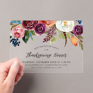 Holiday Floral Winter Wedding Acrylic Invitations