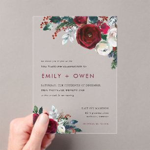 Holiday Floral Winter Wedding Acrylic Invitations
