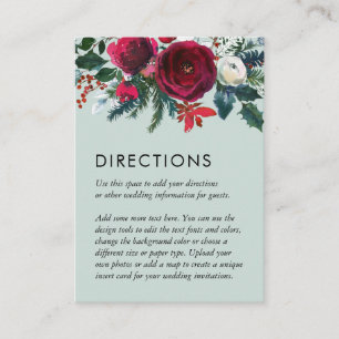 Holiday Floral Winter Wedding Directions Insert