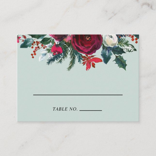 Holiday Floral Winter Wedding Escort Cards (Front)