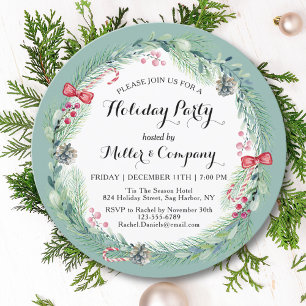 Holiday Floral Wreath Corporate Christmas Party Invitation