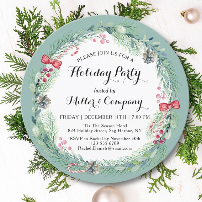 Holiday Floral Wreath Corporate Christmas Party Invitation (Creator Uploaded)