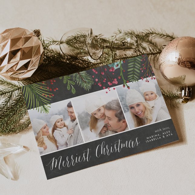 Holiday Foliage | Chalkboard Photo Collage Card (Creator Uploaded)