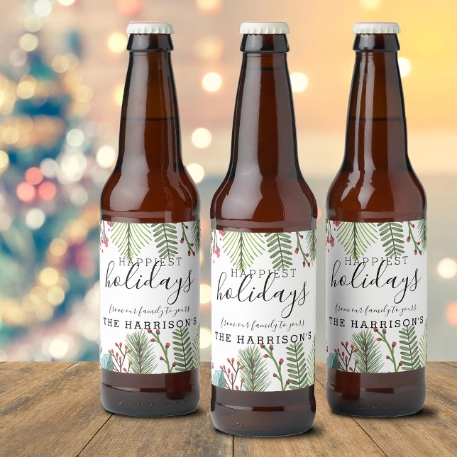 Holiday Foliage Christmas Personalised Beer Bottle Label (Holiday Foliage Christmas Personalized Beer Bottle Label)