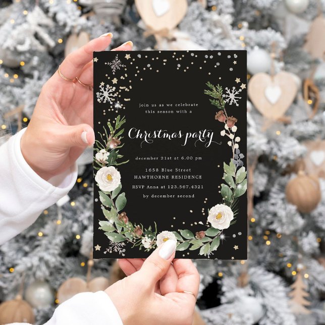 Holiday Foliage Sparkle Christmas Party Invitation (Creator Uploaded)