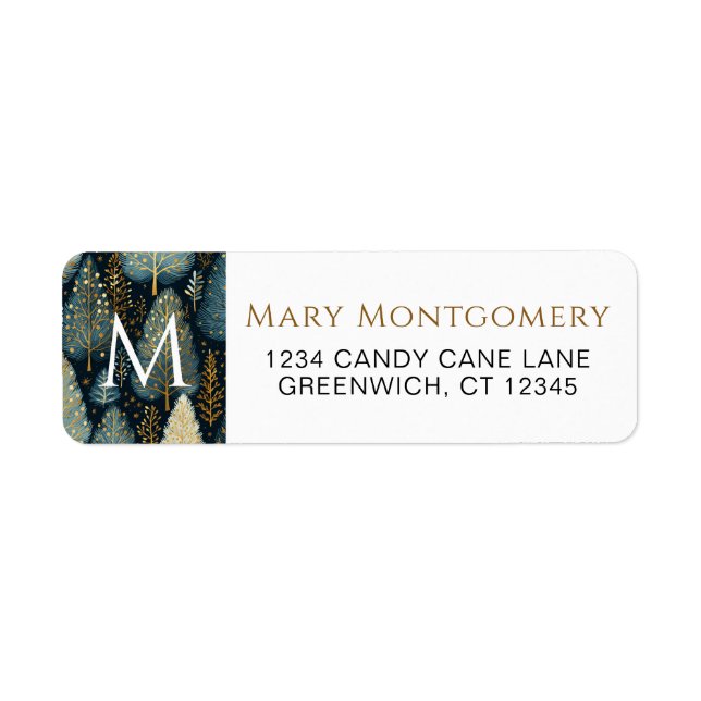 Holiday Forest Christmas Monogram Return Address (Front)