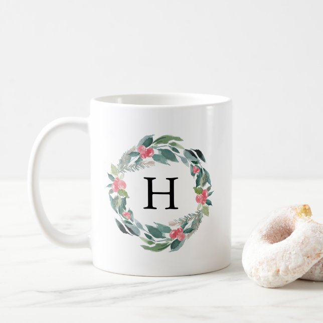 Holiday Forest Monogram Coffee Mug (With Donut)