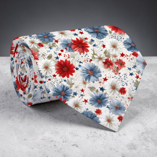 Holiday - Fourth of July Patriotic Floral Necktie