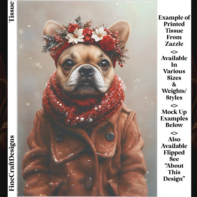 Holiday Frenchie, Floral Headband EE1R Decoupage Tissue Paper (Creator Uploaded)