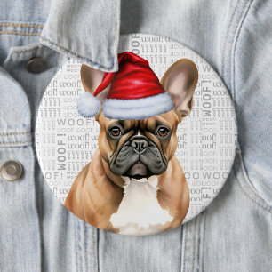 Holiday Frenchie Santa Dog on Woof Background 6 Cm Round Badge