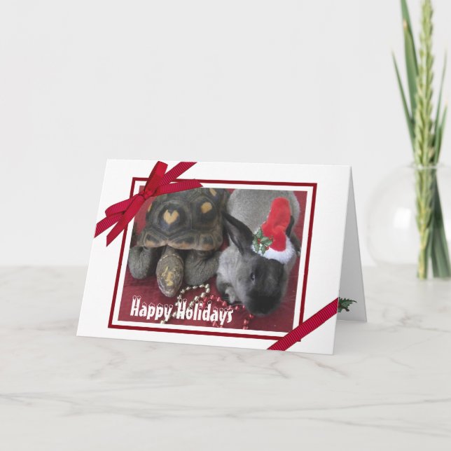 Holiday Friends Rabbit & Tortoise Photo So Cute! Card (Front)