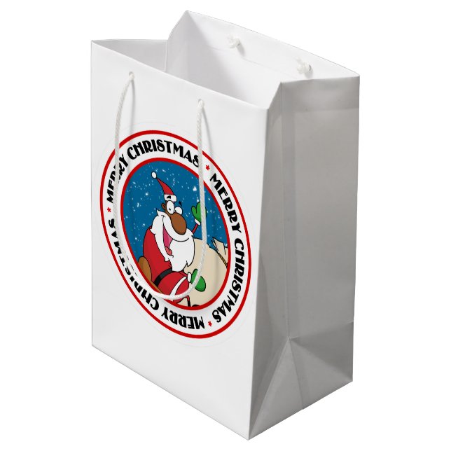 Holiday Fun Black Santa Claus Riding Sled Medium Gift Bag (Back Angled)