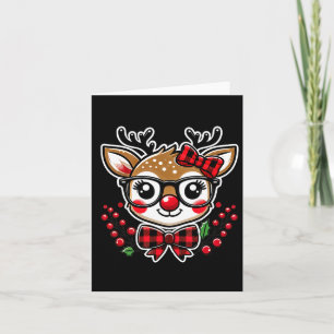 Holiday Fun Cute Christmas Reindeer With Plaid Bow Card