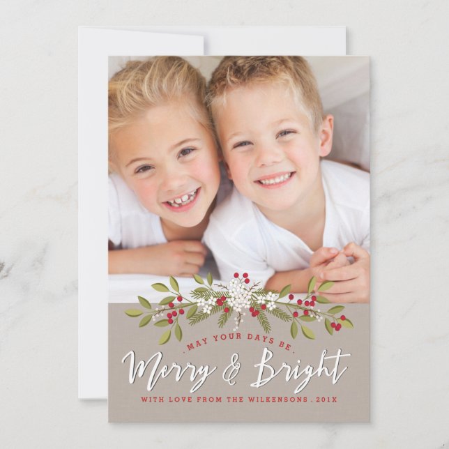 Holiday Garland Merry & Bright Two Photo Card (Front)