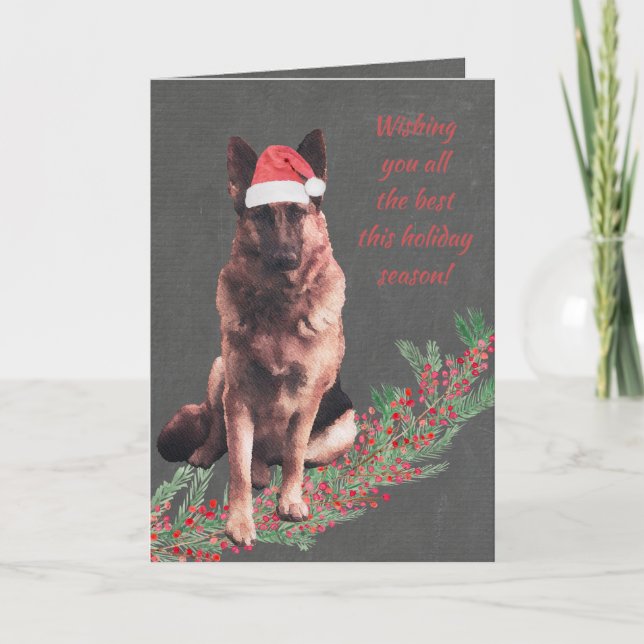 Holiday German Shepherd Watercolor Card (Front)