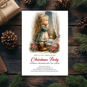 Holiday Get Together Invite Cute Girl Christmas 