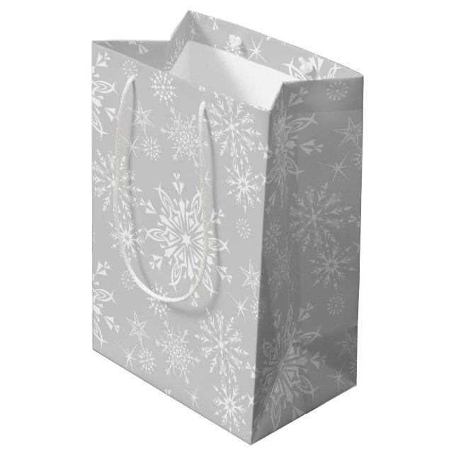 Holiday Gift Bag-Snowflakes Medium Gift Bag (Back Angled)