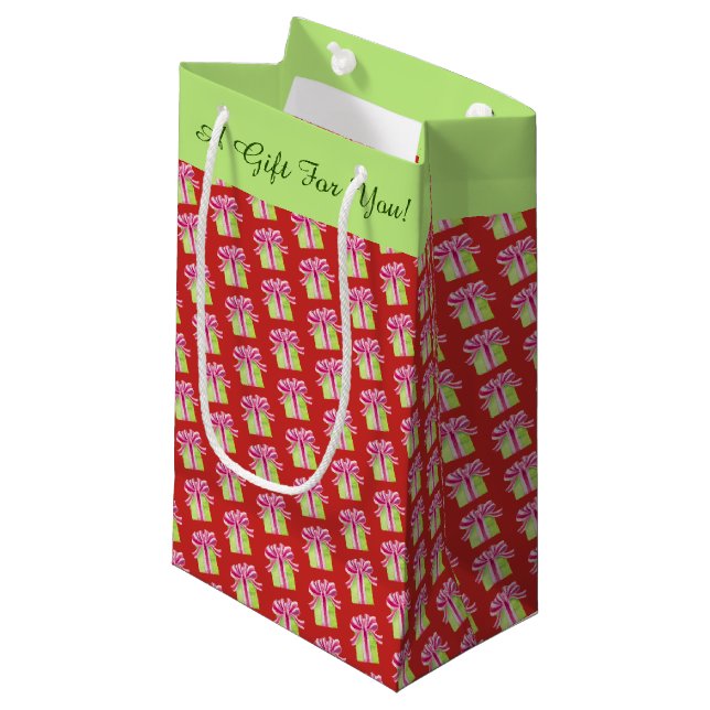 Holiday Gift Box Pattern Small Gift Bag (Front Angled)