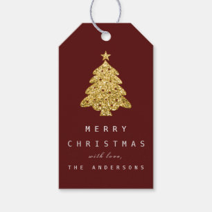 Holiday Gift Tag Burgundy Gold Christmas Tree